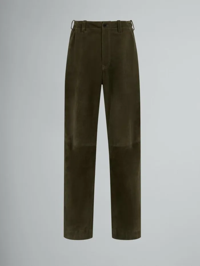 Men Marni Pants Green Compact Suede Trousers