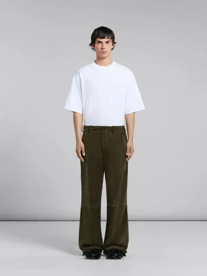 Men Marni Pants Green Compact Suede Trousers