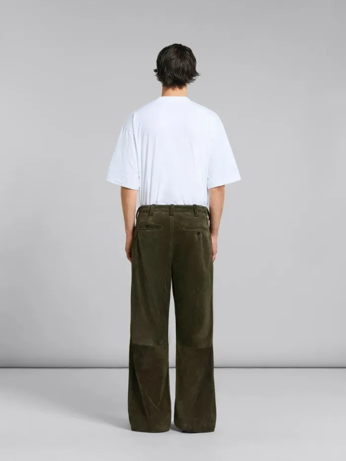 Men Marni Pants Green Compact Suede Trousers