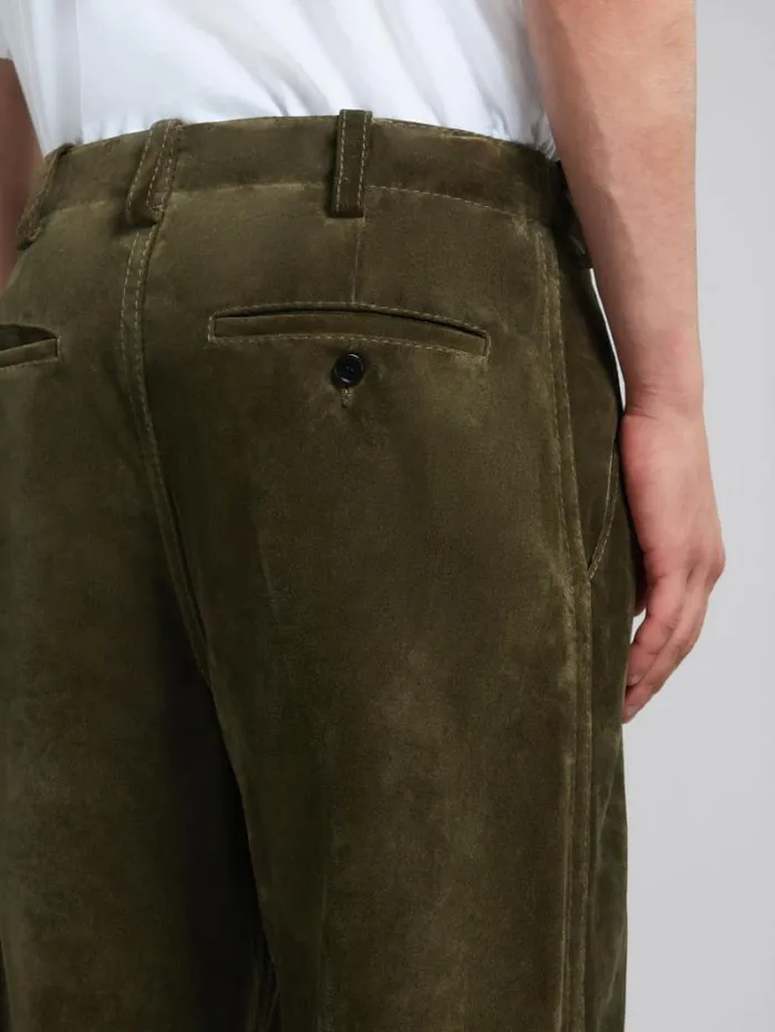 Men Marni Pants Green Compact Suede Trousers