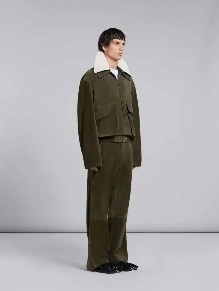 Men Marni Pants Green Compact Suede Trousers