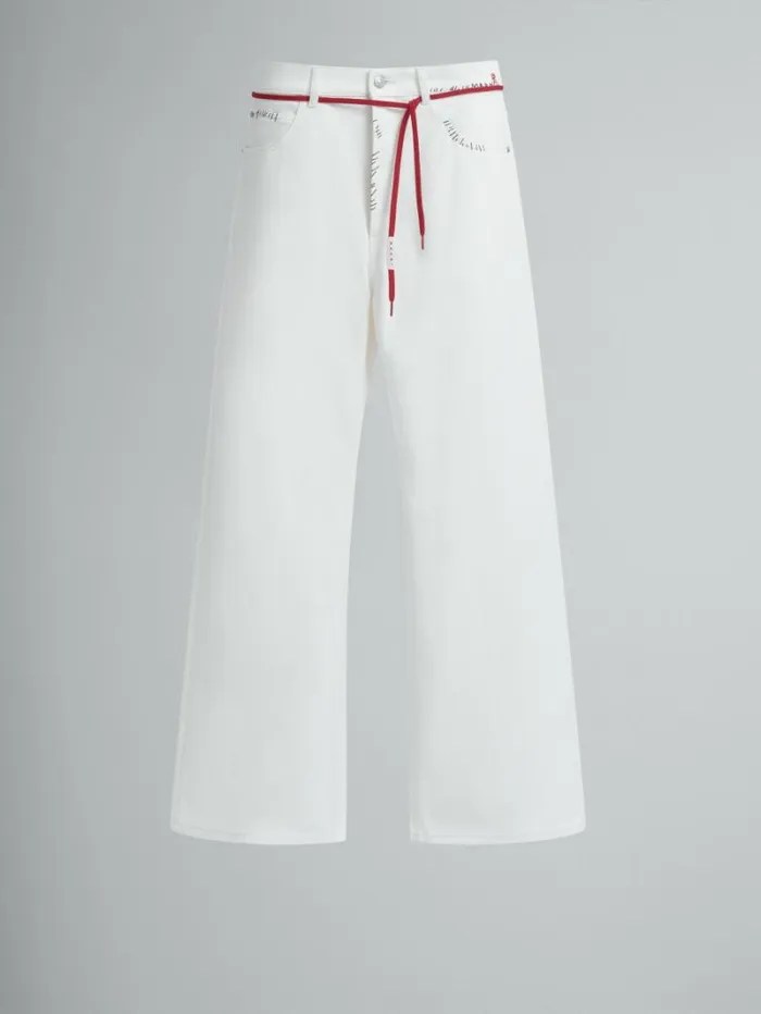 Men Marni Pants White Drill Trousers With Marni Mending