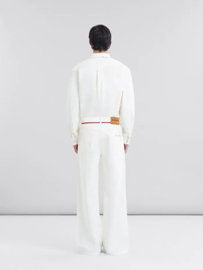 Men Marni Pants White Drill Trousers With Marni Mending
