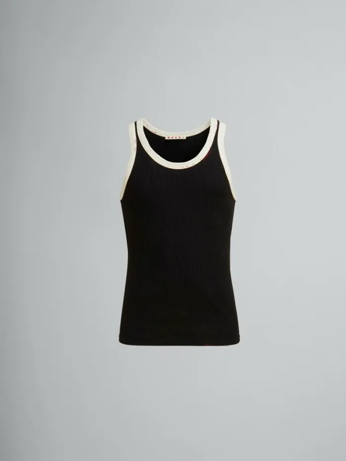 Men Marni Tops and Tshirts Black Ribbed Cotton Tank Top With Marni Mending