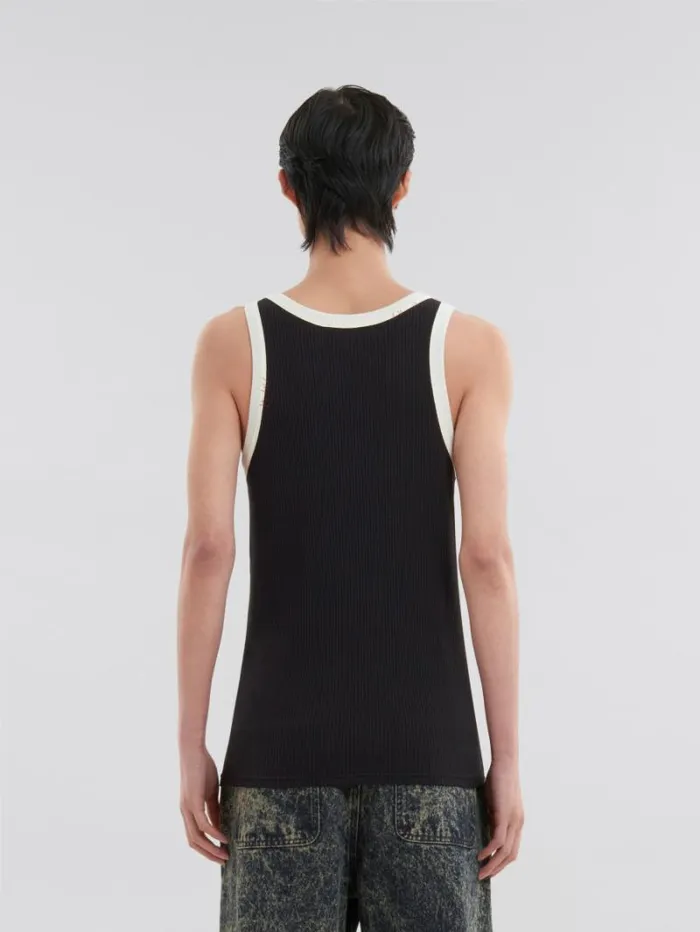 Men Marni Tops and Tshirts Black Ribbed Cotton Tank Top With Marni Mending