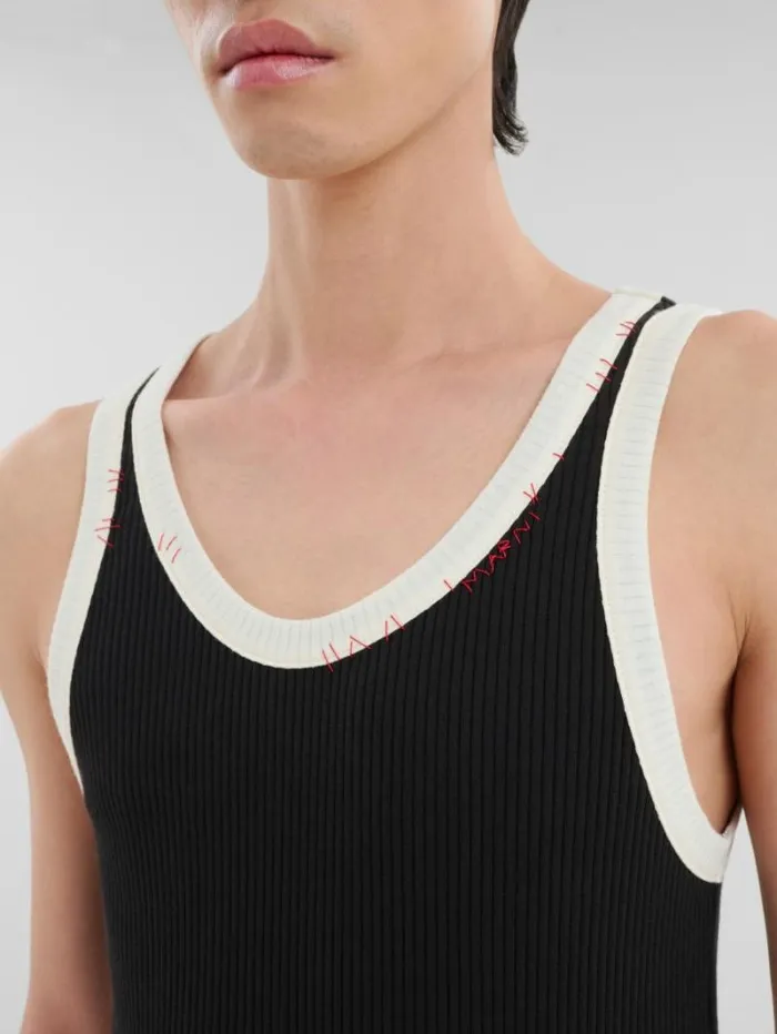 Men Marni Tops and Tshirts Black Ribbed Cotton Tank Top With Marni Mending