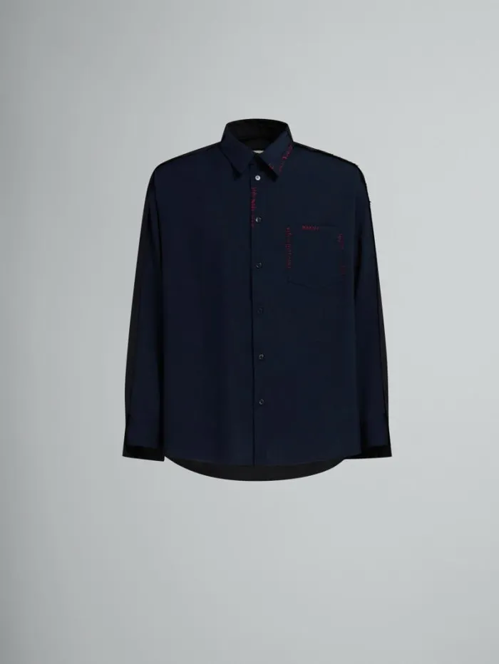 Men Marni Tops and Tshirts Deep Blue Tropical Wool Shirt With Contrast Back