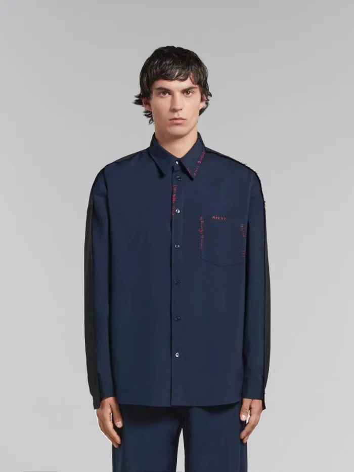Men Marni Tops and Tshirts Deep Blue Tropical Wool Shirt With Contrast Back