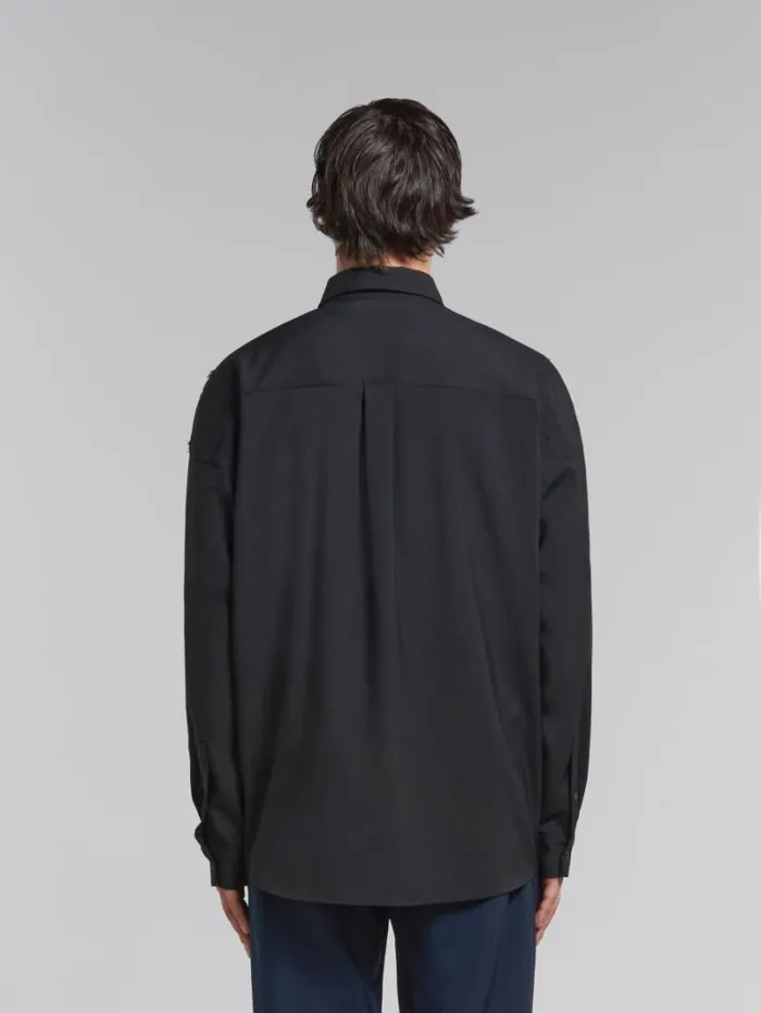 Men Marni Tops and Tshirts Deep Blue Tropical Wool Shirt With Contrast Back