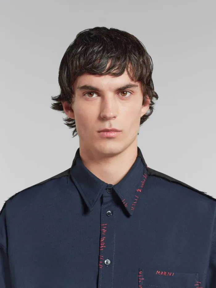 Men Marni Tops and Tshirts Deep Blue Tropical Wool Shirt With Contrast Back