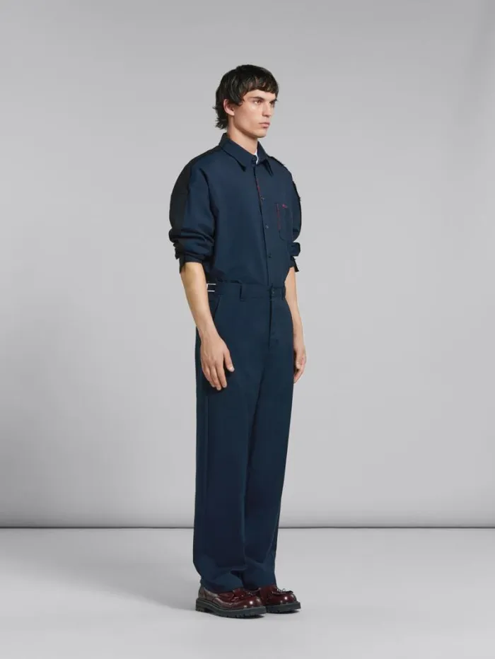 Men Marni Tops and Tshirts Deep Blue Tropical Wool Shirt With Contrast Back