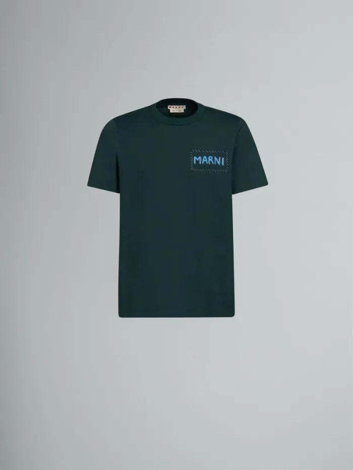 Men Marni Tops and Tshirts Green Organic Cotton TShirt With Marni Patch