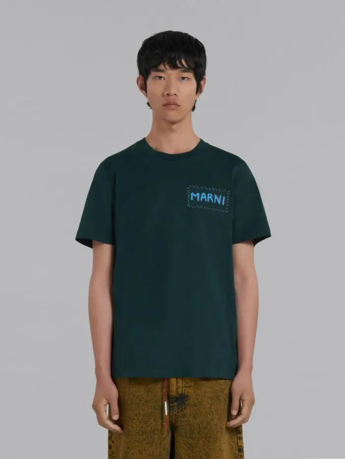 Men Marni Tops and Tshirts Green Organic Cotton TShirt With Marni Patch