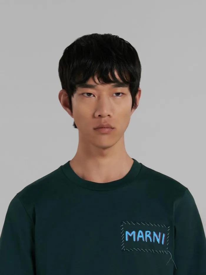 Men Marni Tops and Tshirts Green Organic Cotton TShirt With Marni Patch
