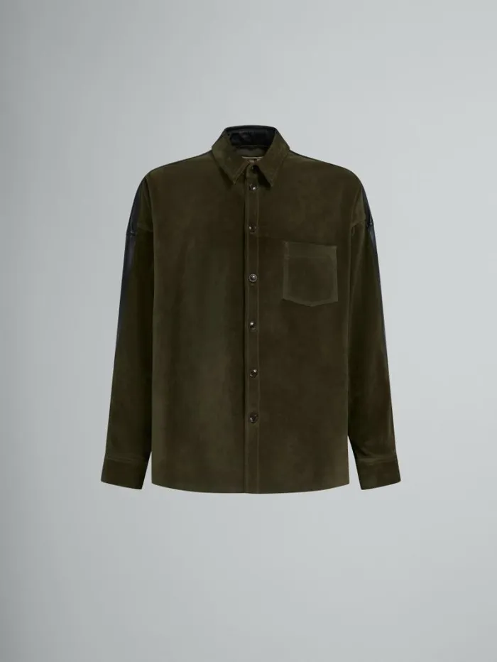 Men Marni Tops and Tshirts Green Suede Shirt With Leather Back