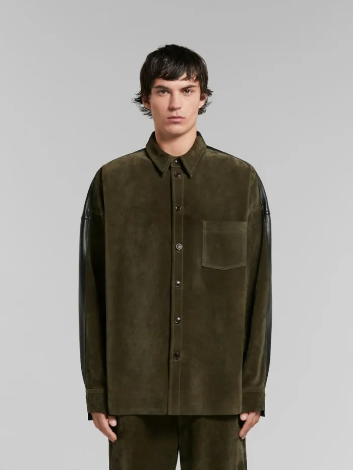 Men Marni Tops and Tshirts Green Suede Shirt With Leather Back