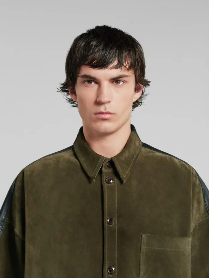 Men Marni Tops and Tshirts Green Suede Shirt With Leather Back