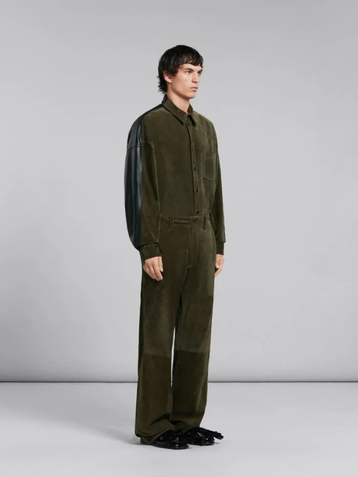 Men Marni Tops and Tshirts Green Suede Shirt With Leather Back