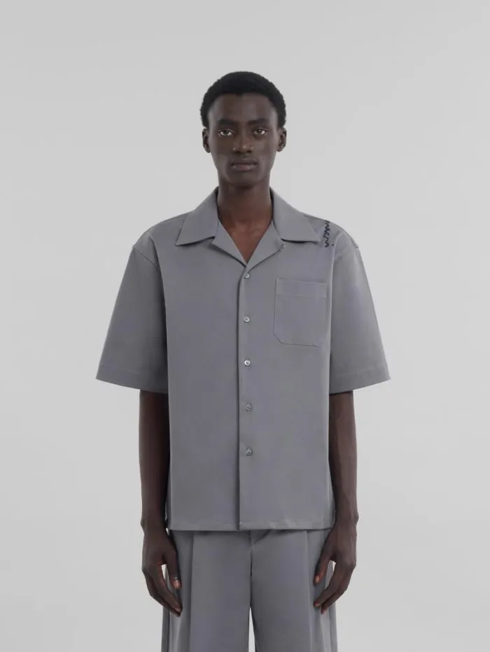 Men Marni Tops and Tshirts Grey Cotton Bowling Shirt