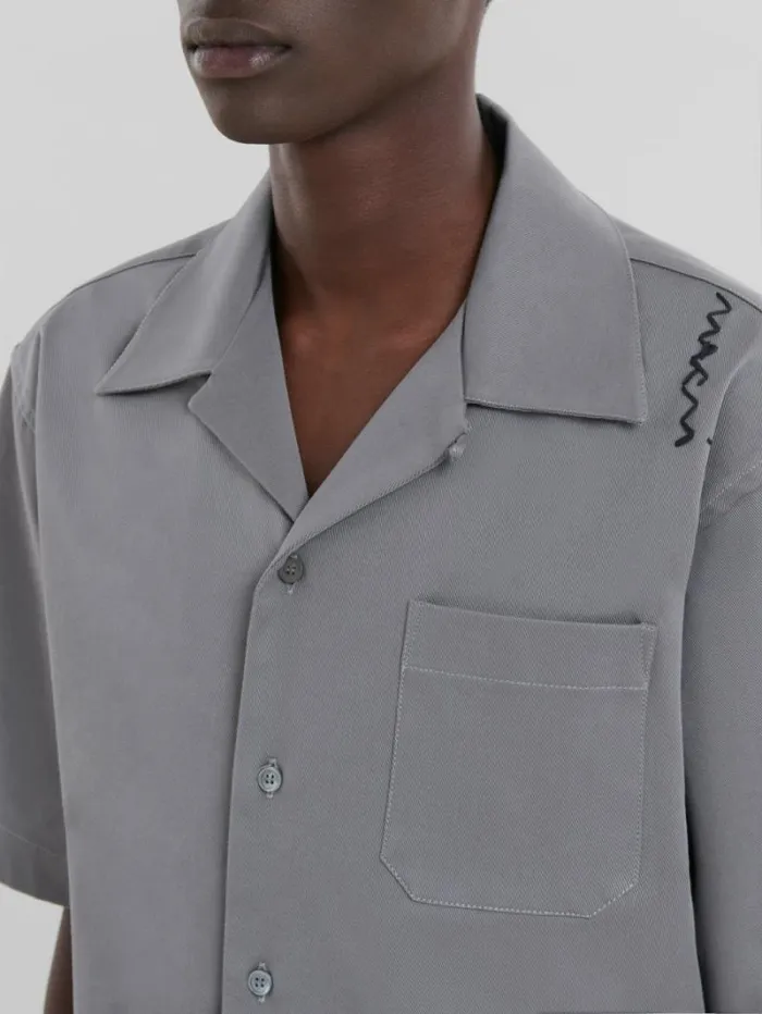 Men Marni Tops and Tshirts Grey Cotton Bowling Shirt