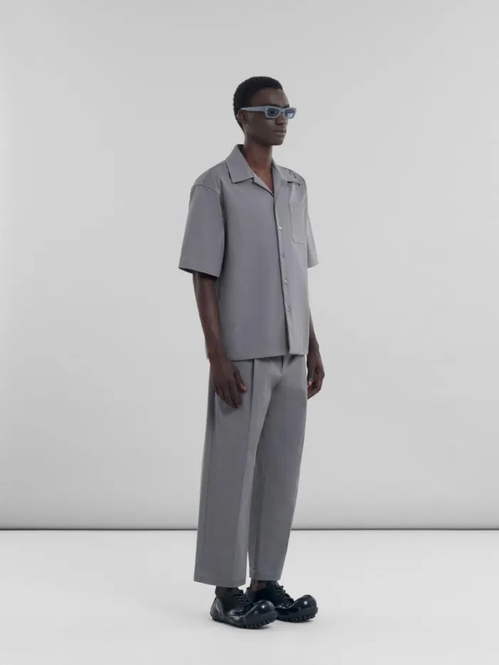 Men Marni Tops and Tshirts Grey Cotton Bowling Shirt