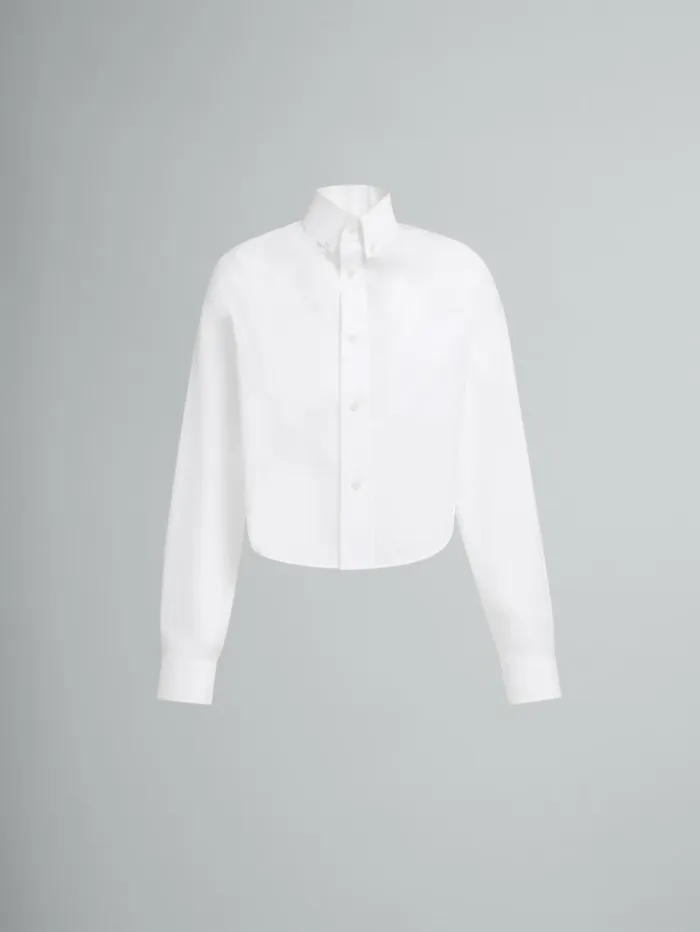 Men Marni Tops and Tshirts White Organic Poplin Shirt With Cropped Hem