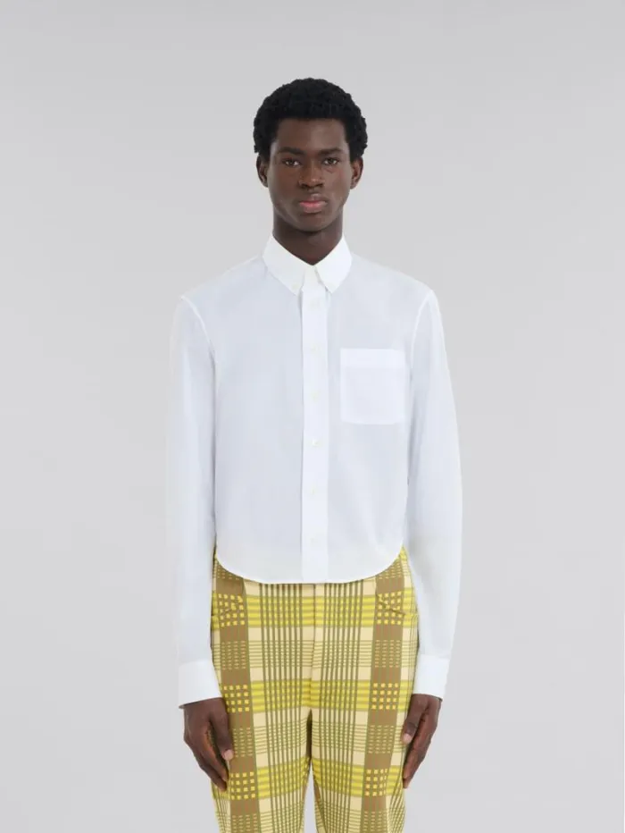 Men Marni Tops and Tshirts White Organic Poplin Shirt With Cropped Hem