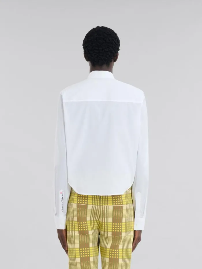 Men Marni Tops and Tshirts White Organic Poplin Shirt With Cropped Hem