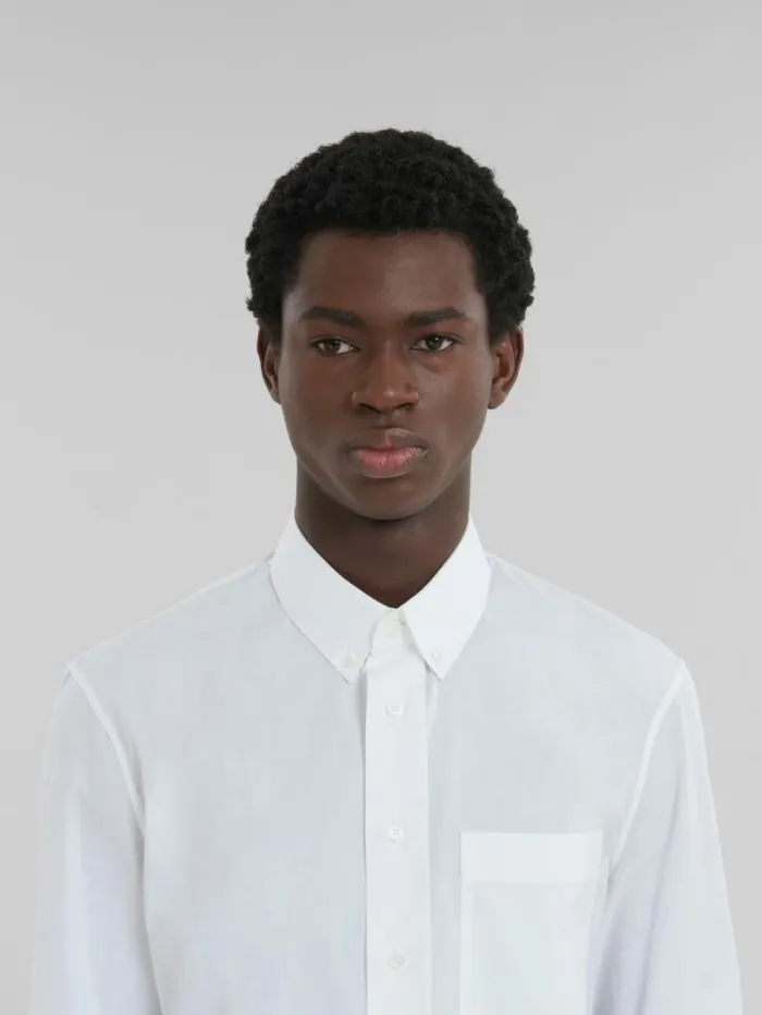 Men Marni Tops and Tshirts White Organic Poplin Shirt With Cropped Hem