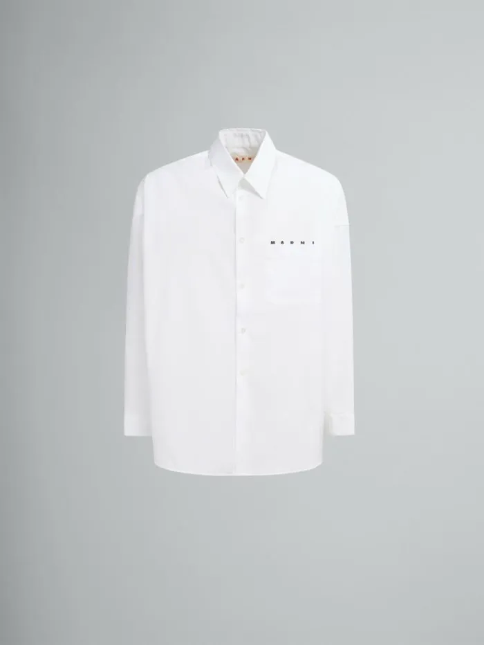 Men Marni Tops and Tshirts White Organic Poplin Shirt With Peeping Marni Logo
