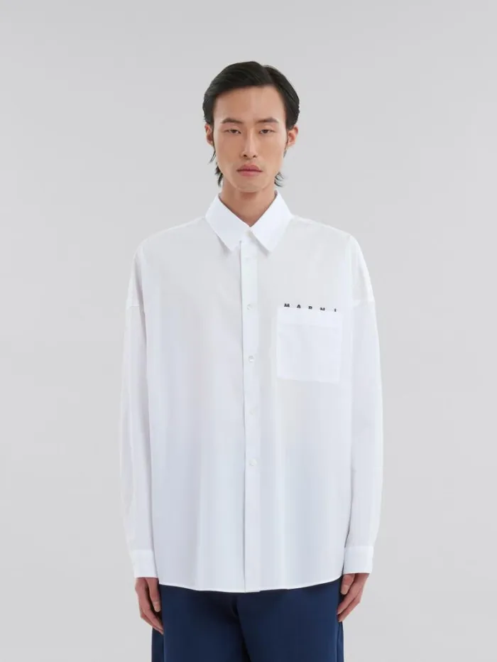 Men Marni Tops and Tshirts White Organic Poplin Shirt With Peeping Marni Logo