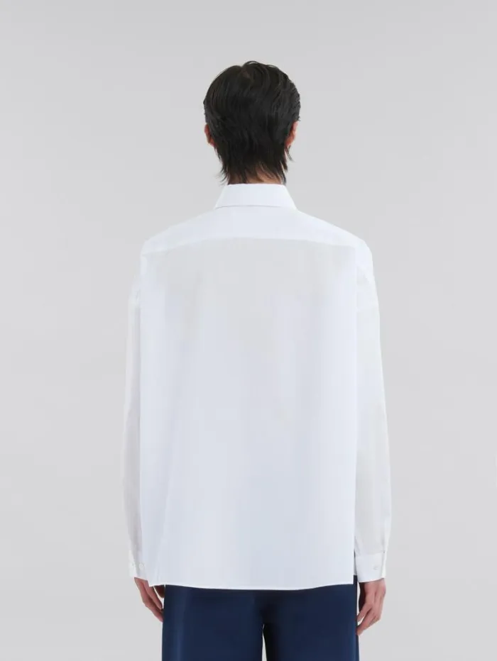 Men Marni Tops and Tshirts White Organic Poplin Shirt With Peeping Marni Logo