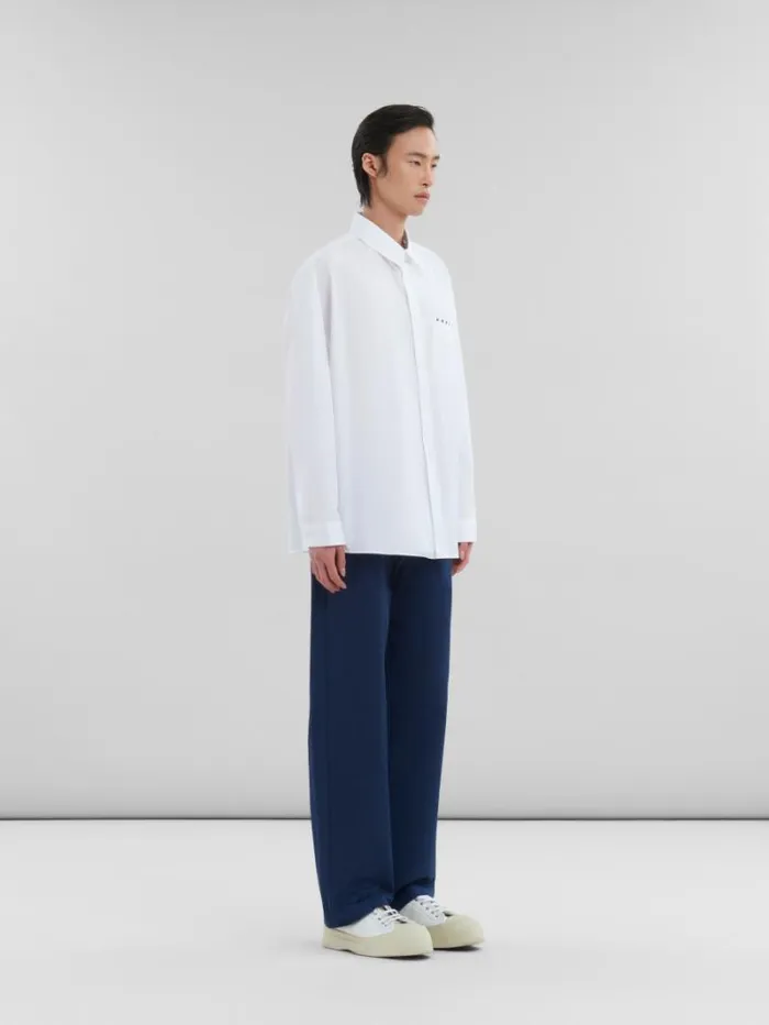Men Marni Tops and Tshirts White Organic Poplin Shirt With Peeping Marni Logo