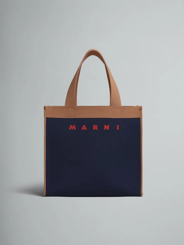 Men Marni Tote Bags Blue And Brown Jacquard Shopping Bag