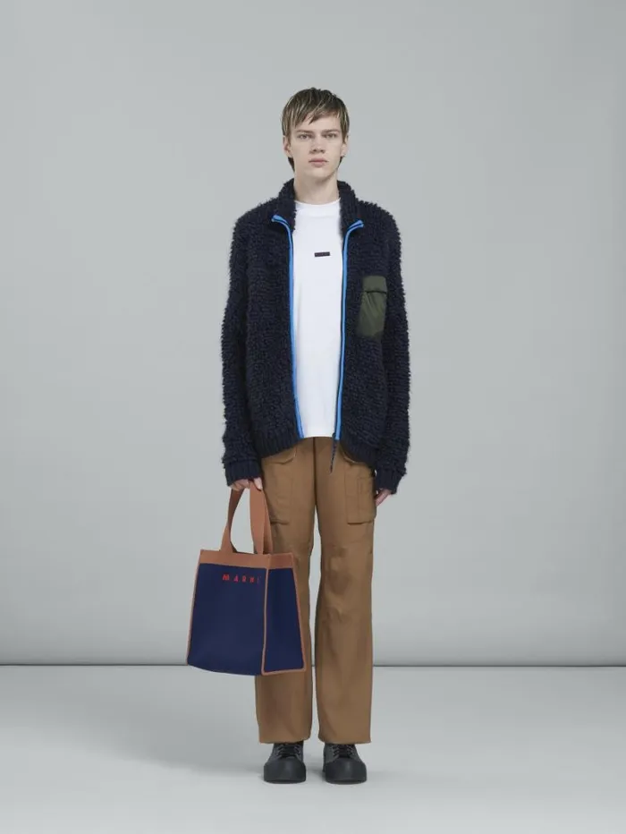 Men Marni Tote Bags Blue And Brown Jacquard Shopping Bag