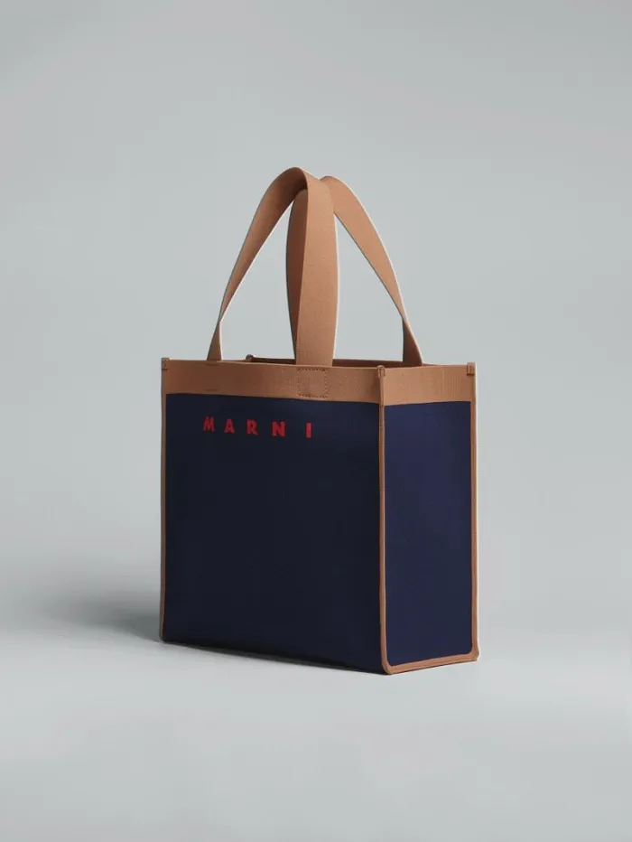 Men Marni Tote Bags Blue And Brown Jacquard Shopping Bag