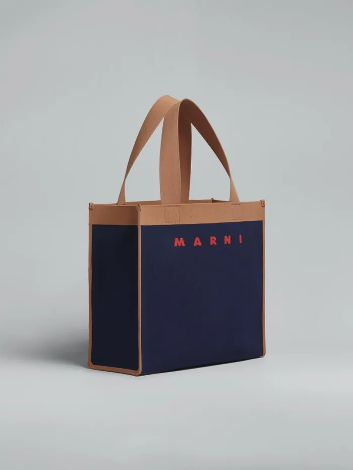 Men Marni Tote Bags Blue And Brown Jacquard Shopping Bag