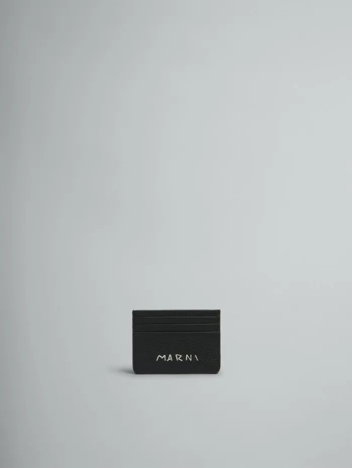 Men Marni Wallets and Small Leather Goods Black Leather Cardholder With Marni Mending Embroidery