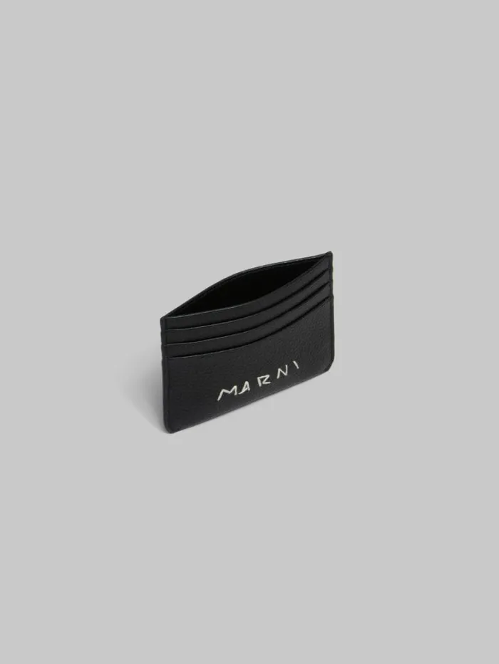 Men Marni Wallets and Small Leather Goods Black Leather Cardholder With Marni Mending Embroidery