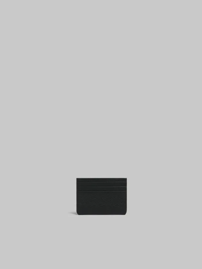 Men Marni Wallets and Small Leather Goods Black Leather Cardholder With Marni Mending Embroidery
