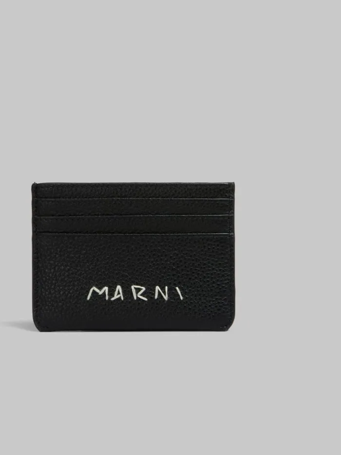 Men Marni Wallets and Small Leather Goods Black Leather Cardholder With Marni Mending Embroidery