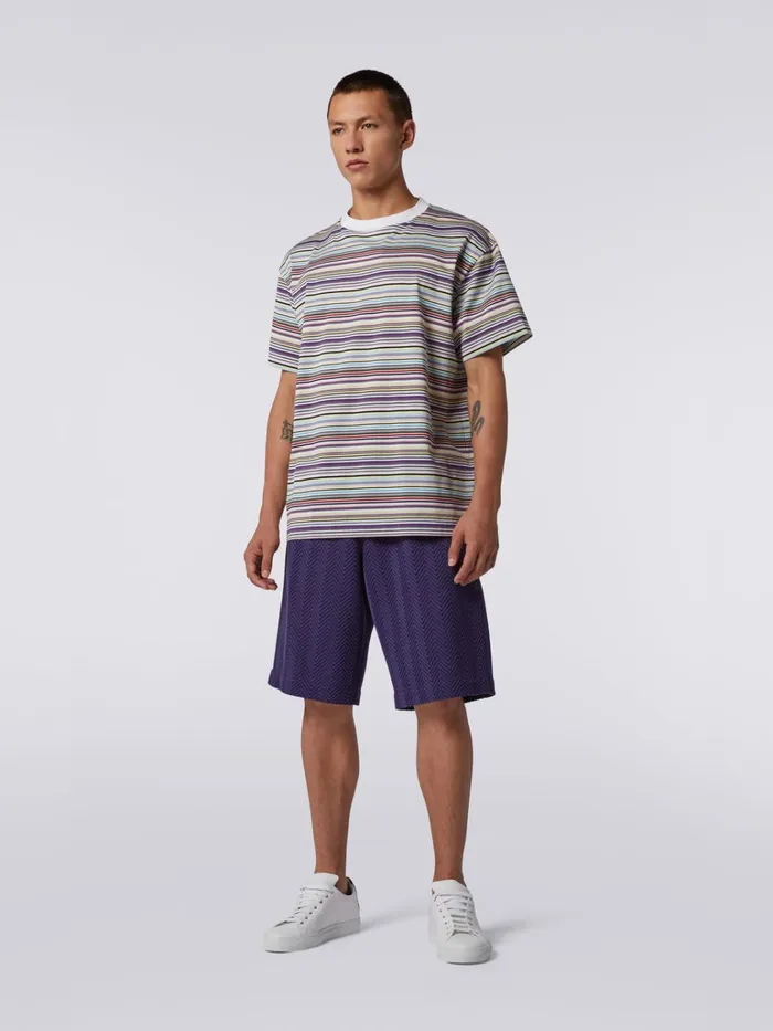Men Multicoloured Striped Cotton CrewNeck TShirt Multicoloured Missoni Polos and Tshirts