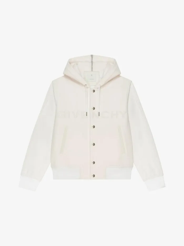 Men Outerwear and Blousons Givenchy GIVENCHY Hooded Varsity Jacket In Wool And Leather White
