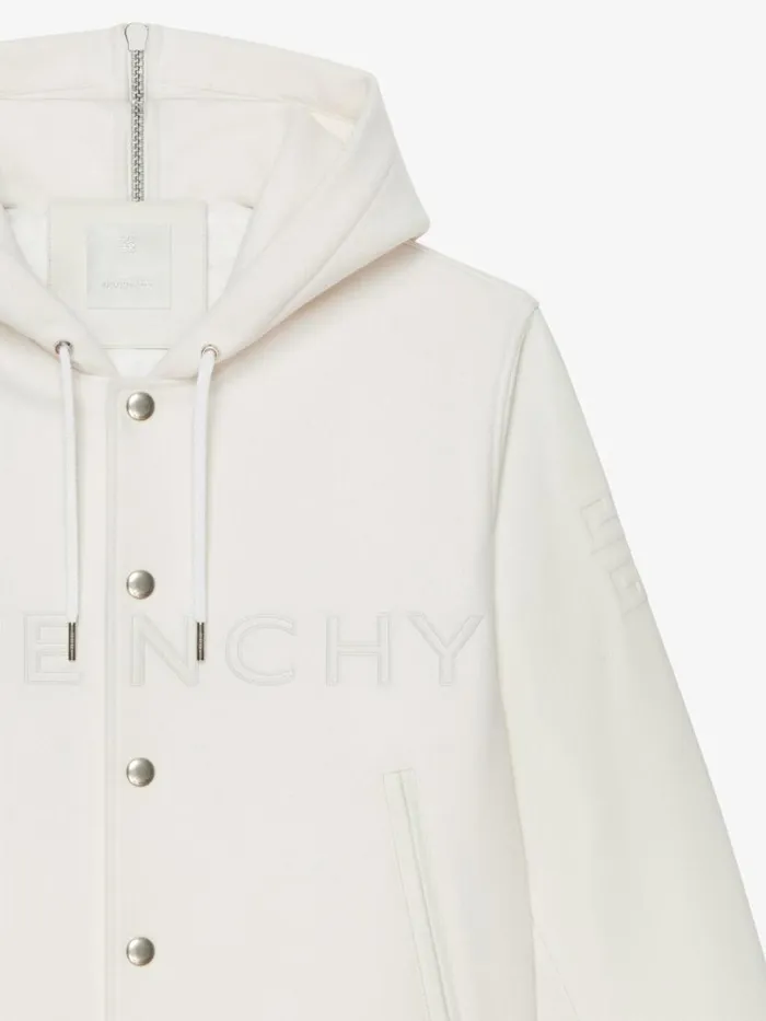 Men Outerwear and Blousons Givenchy GIVENCHY Hooded Varsity Jacket In Wool And Leather White
