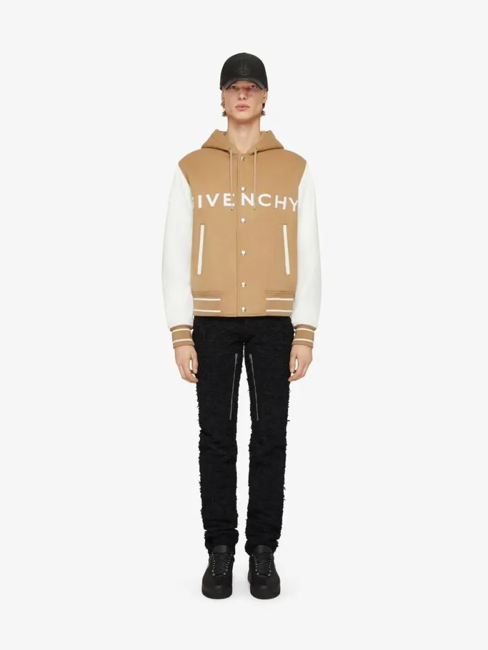 Men Outerwear and Blousons Givenchy GIVENCHY Hooded Varsity Jacket In Wool And Leather Whitebeige Men Outerwear and Blousons Givenchy GIVENCHY Hooded Varsity Jacket In Wool And Leather Whitebeige