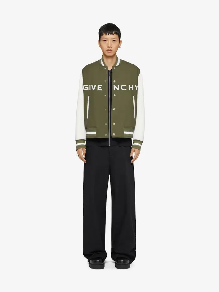 Men Outerwear and Blousons Givenchy GIVENCHY Varsity Jacket In Wool And Leather Khaki