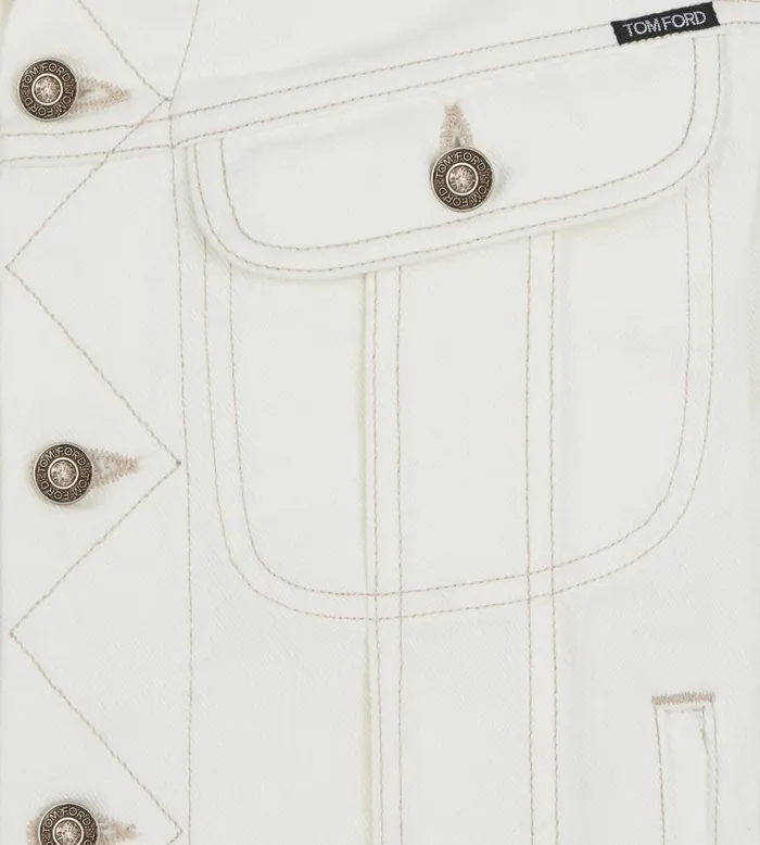 Men Outerwear Tom Ford White Twill Icon Denim Jacket Ivory Men Outerwear Tom Ford White Twill Icon Denim Jacket Ivory