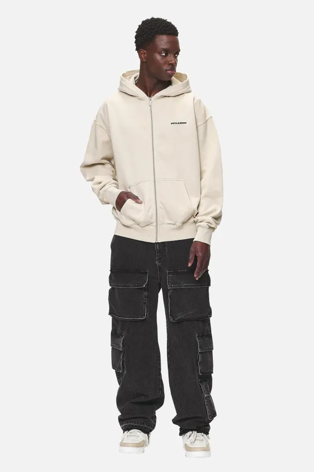 Men Pegador Hoodies Colne Logo Oversized Sweat Jacket Washed Desert Sand Men Pegador Hoodies Colne Logo Oversized Sweat Jacket Washed Desert Sand
