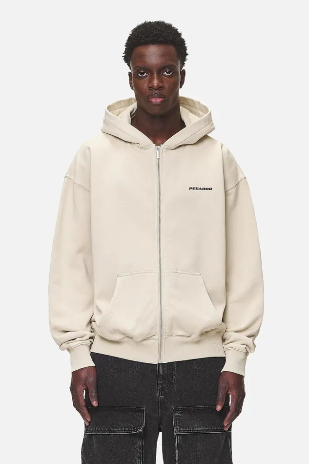 Men Pegador Hoodies Colne Logo Oversized Sweat Jacket Washed Desert Sand Men Pegador Hoodies Colne Logo Oversized Sweat Jacket Washed Desert Sand