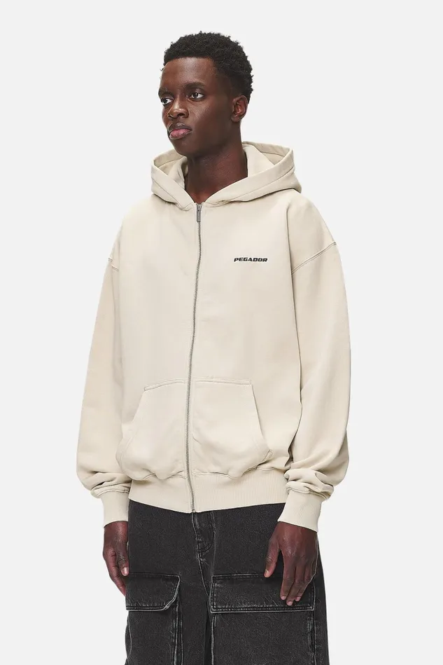 Men Pegador Hoodies Colne Logo Oversized Sweat Jacket Washed Desert Sand Men Pegador Hoodies Colne Logo Oversized Sweat Jacket Washed Desert Sand